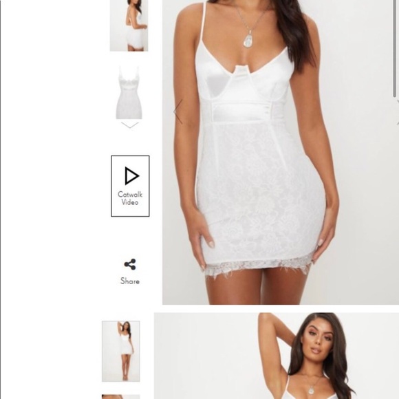 Pretty Little Thing PLT white satin lace body in dress - Picture 10 of 11